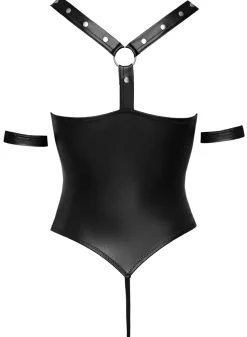 Stringbody overt im edlen Mattlook mit 2-Fesselriemen offener Front mit dekorativen Ringen