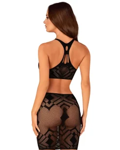 Top und Rock Set aus Netz in schwarz