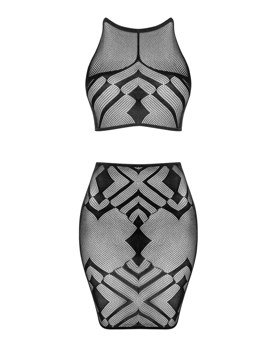 Top und Rock Set aus Netz in schwarz