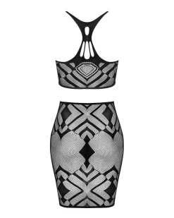 Top und Rock Set aus Netz in schwarz