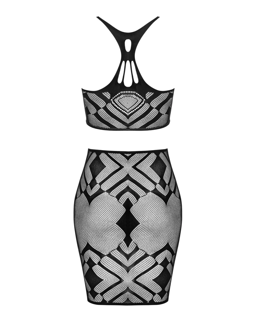 Top und Rock Set aus Netz in schwarz