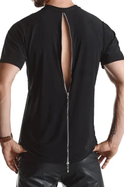 T-Shirt mit Reißverschluss in schwarz