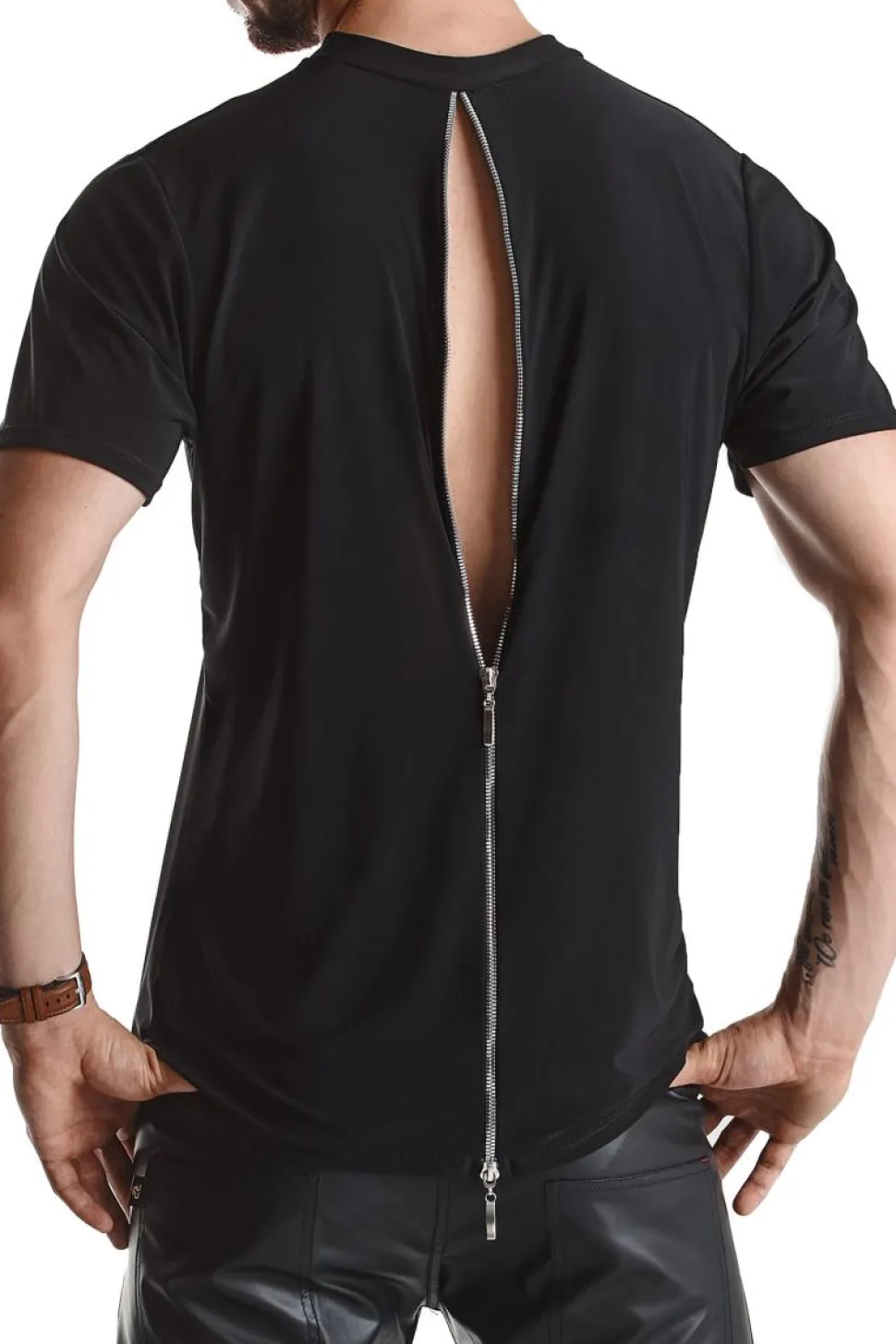 T-Shirt mit Reißverschluss in schwarz