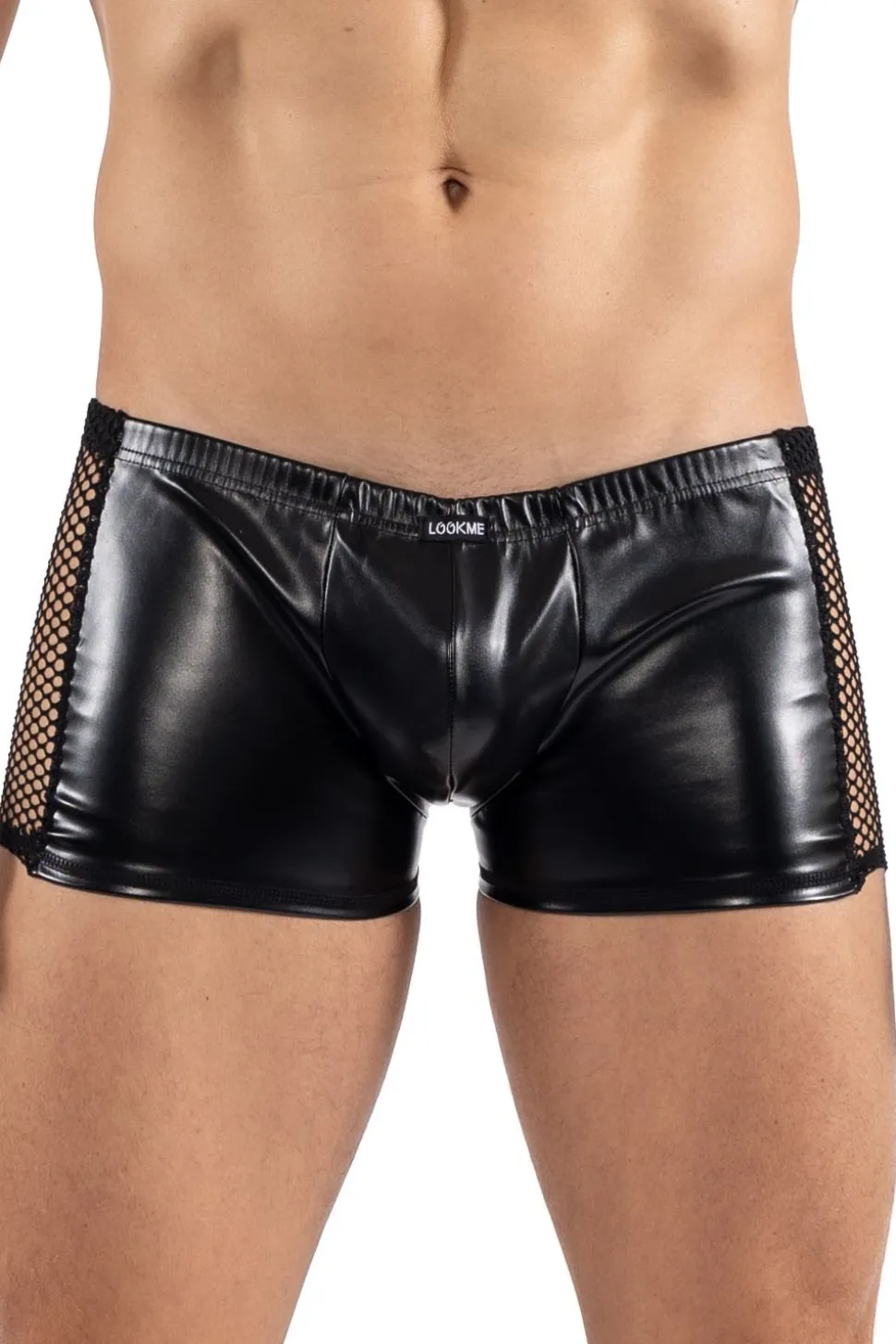 Wetlook Boxer aus Kunstleder mit Netzmaterial