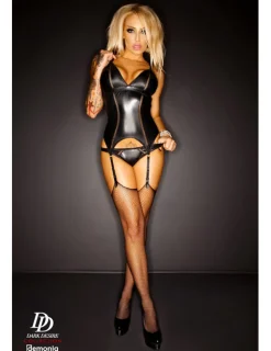 Wetlook Corsage Elvire Strapshemd Slip schwarz