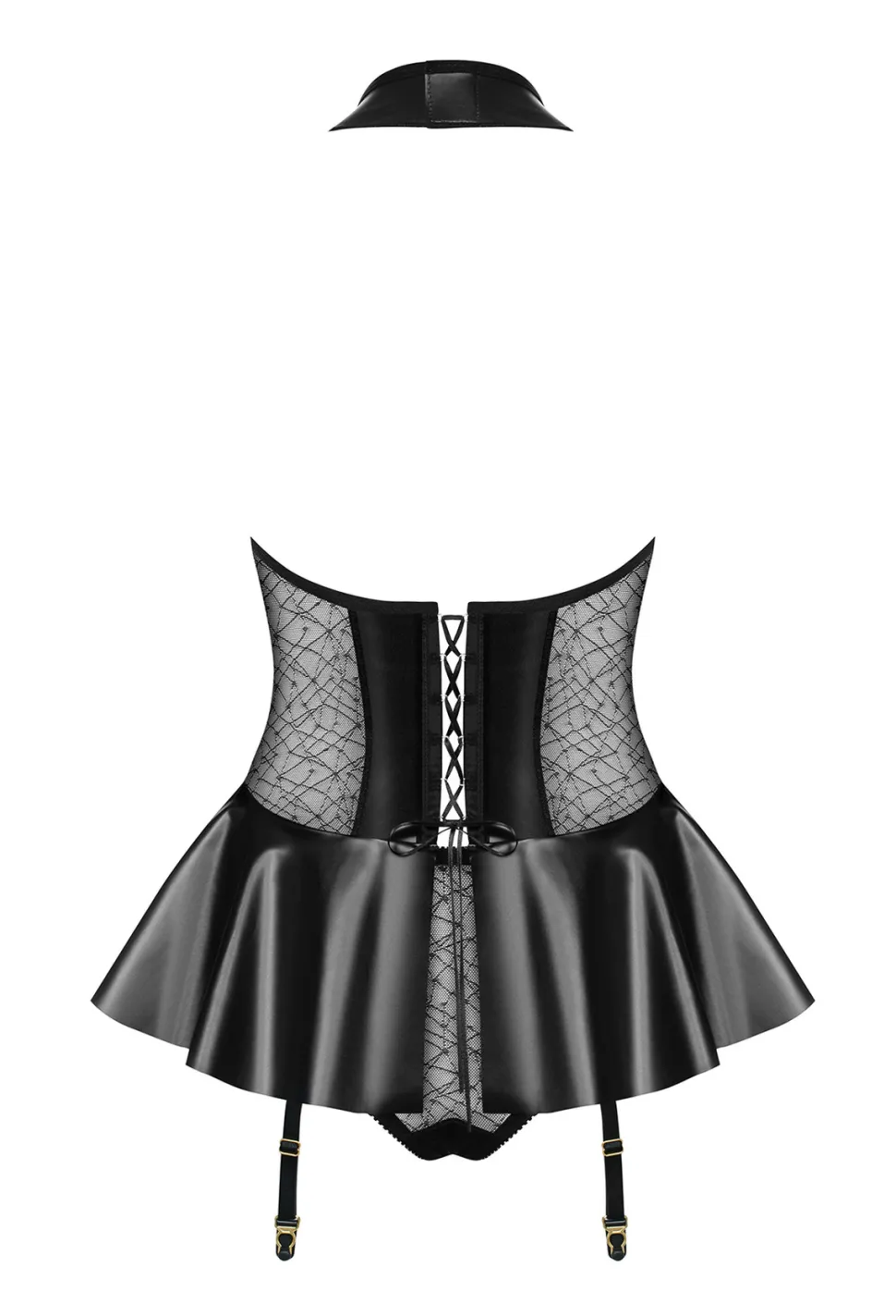 Wetlook Corset & Thong schwarz