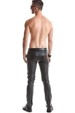 Wetlook Herren-Hose Slim-Fit Schnürrungen, Reißverschlüssen