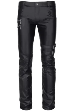 Wetlook Herren-Hose Slim-Fit Schnürrungen, Reißverschlüssen