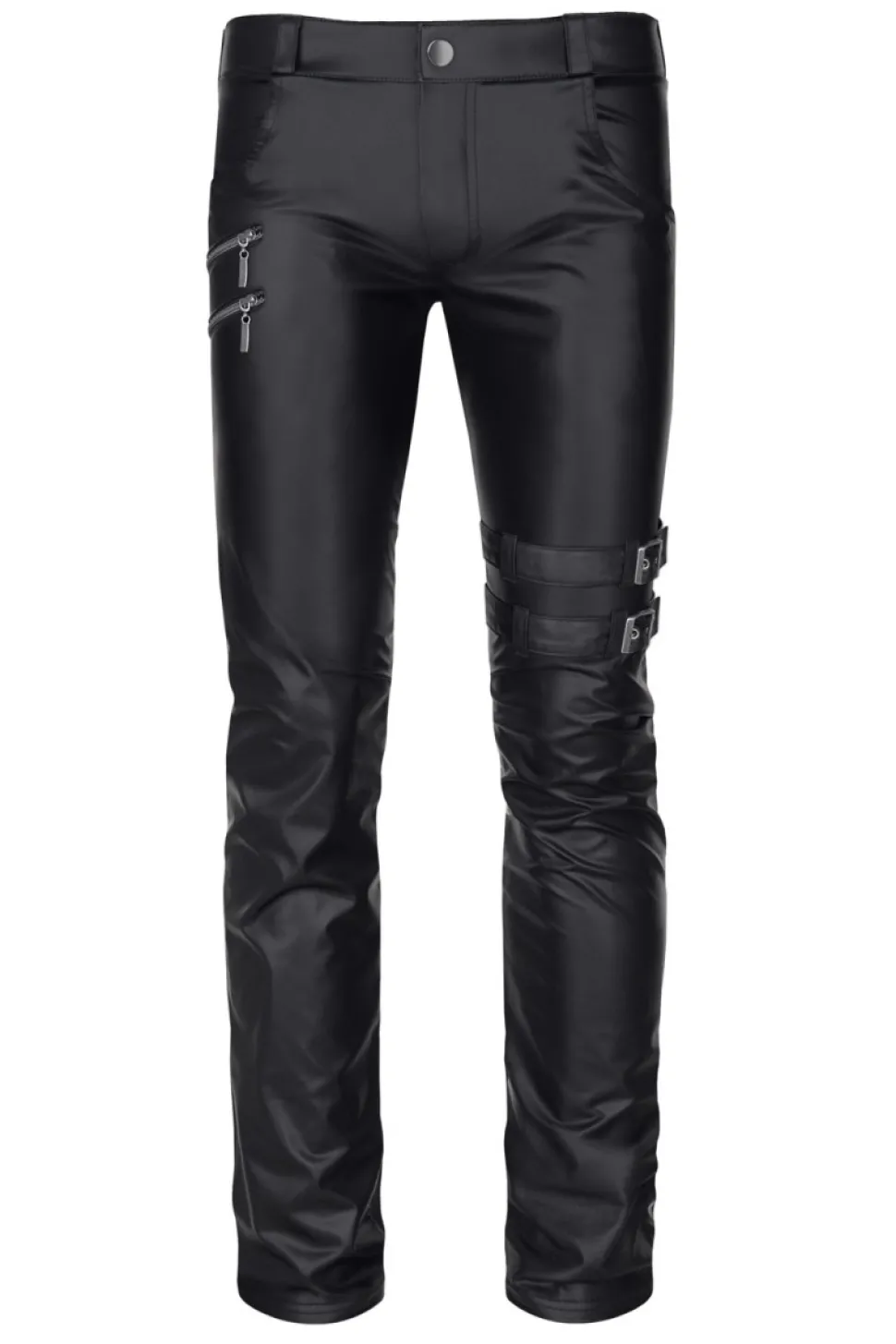 Wetlook Herren-Hose Slim-Fit Schnürrungen, Reißverschlüssen