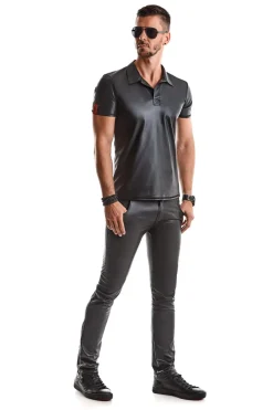 Wetlook Herren-Hose Slim-Fit Gürtelschnallen