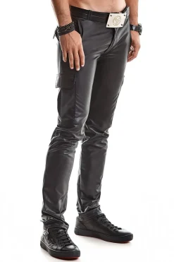 Wetlook Herren-Hose Slim-Fit Gürtelschnallen
