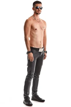 Wetlook Herren-Hose Slim-Fit Gürtelschnallen