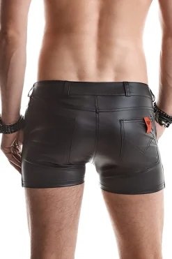Wetlook Herren-Shorts Slim-Fit Gürtelschnallen