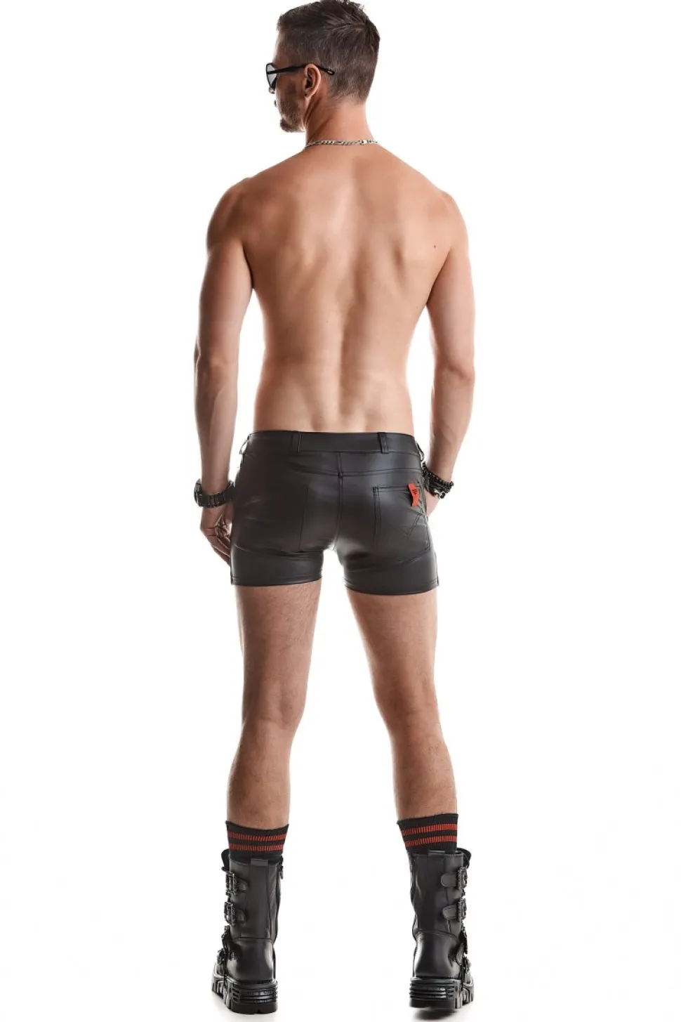 Wetlook Herren-Shorts Slim-Fit Gürtelschnallen