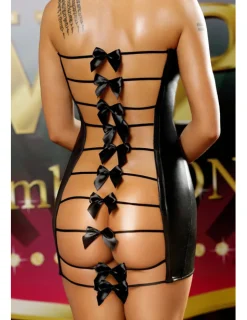 Wetlook Kleid Bows Dress schwarz