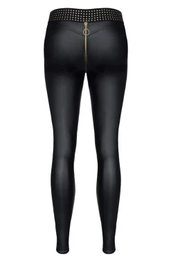 Wetlook Leggings mit goldenen Details und langem Reißverschluss