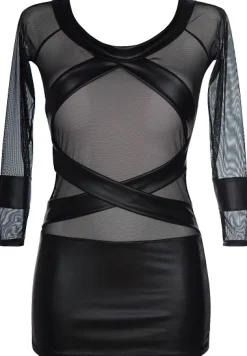 Wetlook Minikleid in Netz- und Strap-Optik V-8419 schwarz