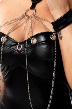 Wetlook Minikleid mit Halsband Partykleid Clubwear Silberketten