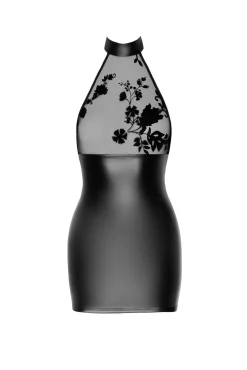 Wetlook Minikleid mit Netzstoff und Samtdruck