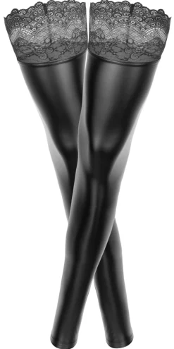 Wetlook Overknees Plus Size Spitzenabschluss