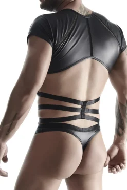 Wetlook Shirt mit Body-Harness Bondage Clubwear Fetisch