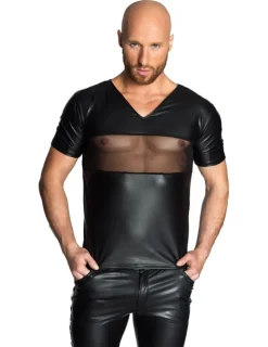 Wetlook Shirt mit V-Ausschnitt