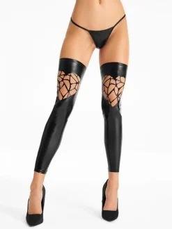 Wetlook Strümpfe mit Cut-Outs und Reißverschluss