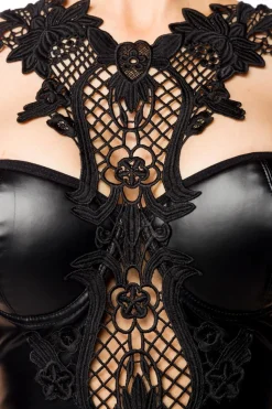 Wetlook-Kleid mit Spitze 18268 schwarz